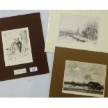 Dutch Scene copper plate etching, and two others to include 'A Winters Landscape' and 'A Scientist