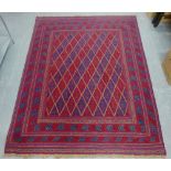 Afghan Meshwani rug, with red field and blue dash border, 192 x 150cm