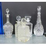 Selection of five glass decanter and stoppers (5)