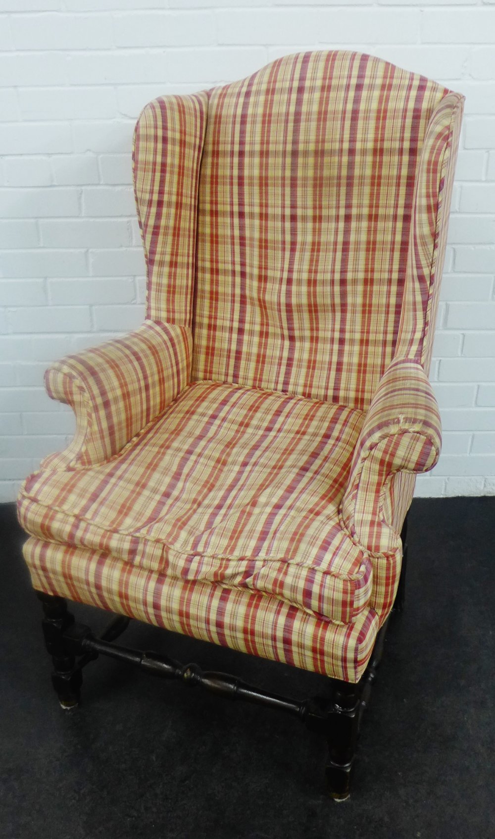 Upholstered wingback chair, 122 x 63cm