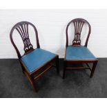 Pair of 19th century mahogany Hepplewhite style chairs with blue slip in seats, 92 x 54cm (2)