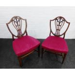 Pair of 19th century mahogany Hepplewhite style side chairs, with shield backs and upholstered