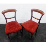 Pair of mahogany balloon back chairs with upholstered stuff over seats, 90 x 50cm, (2)
