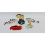 Collection of Lustre glazed fish, together with an orange glazed lobster, (5)