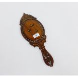 Olive wood and inlaid hand mirror, 40cm long