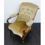 Cream button back open armchair, 94 x 62cm