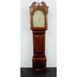 19th century mahogany longcase clock, with broken swan pediment over enamel dial inscribed Alex