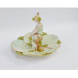 Ernst Wahliss for Turn Wien, Art Nouveau centre piece of a girl in green dress and Lily Leaf base,