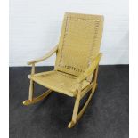 WITHDRAWN Hans Wegner style rocking chair with woven seat and back, the base stamped Yugoslavia