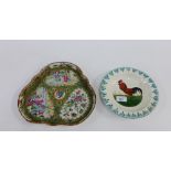 Wemyss Cockerel patterned bowl and a Chinese Famille Rose trefoil shaped dish (both a/f), (2)