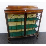 Mahogany display cabinet with astragal glazed doors and cabriole legs, 134 x 122cm