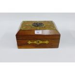 Rosewood and brass mounted box with a hinged lid, 26 x 20cm
