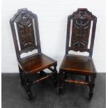 Pair of Carolean style oak chairs, 112 x 45cm, (2)