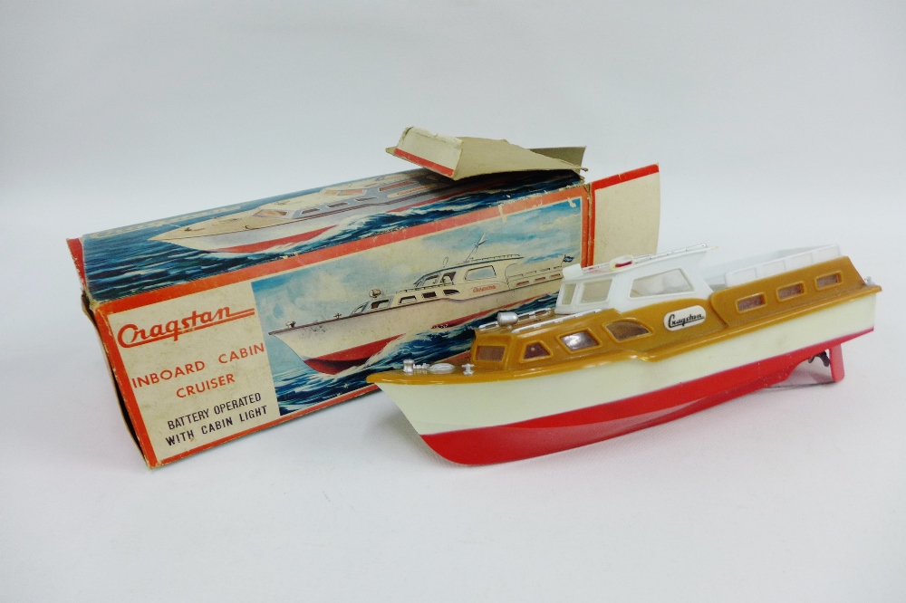 Vintage Cragstan Inboard Cabin Cruiser, battery operated with cabin light, complete with box