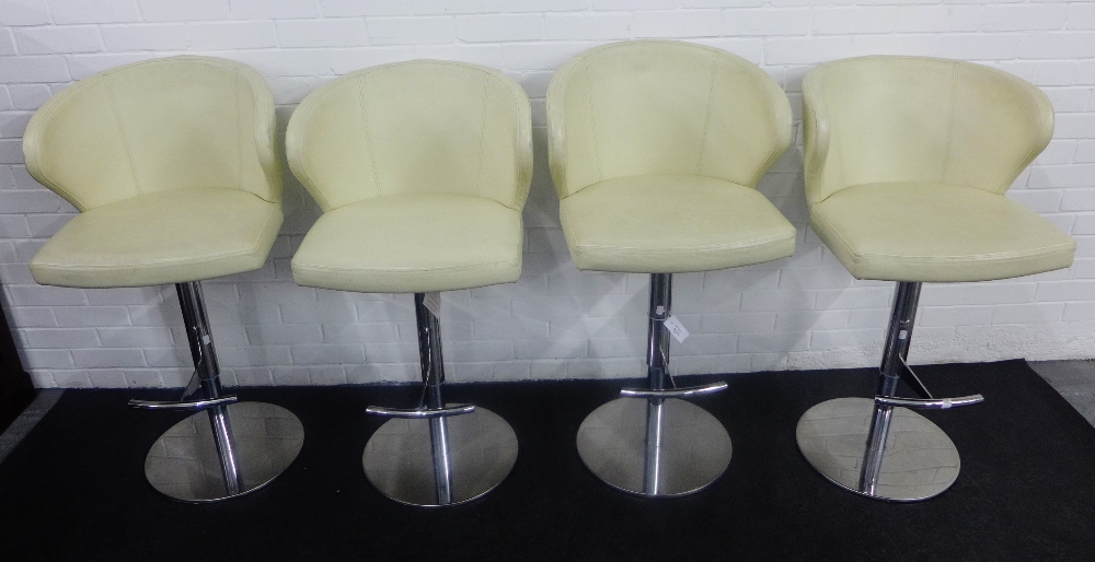 Set of four cream vinyl and chrome bar stools, 100 x 50cm, (4)