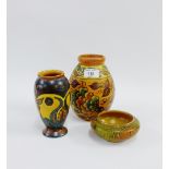 Group of Clews & Co 'Chameleon' ware to include two baluster vases and one bowl, with autumnal