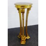 Gilt wood jardiniere stand, with circular top and triple supports, 110 x 44cm