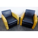 Pair of burrwood Art Deco style chairs, 75 x 80cm (2)