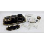 Mixed lot to include a silver mounted glass trinket box, glass knife rests and pins box, together