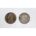 George VI silver crown 1821 together with Queen Victoria silver crown 1887 (2)