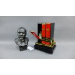 Lenin bust, 14cm, together with a mid 20th century Soviet cigarette box, (2)