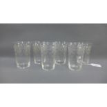 Set of six early 20th century etched glass beakers, 11cm high, (6)