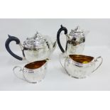 George V silver tea and coffee set comprising coffee pot, teapot, cream jug and sugar bowl, London