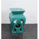 Turquoise glazed veranda stool, 55 x 32cm