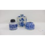 Chinese hexagonal blue and white caddy and cover with four character Kangxi marks to the base, but