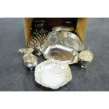 Carton containing a quantity of Epns wares to include toast racks, serving dishes, castors etc., (