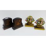 Pair of Barbola style bookends and a pair of mahogany and inlaid bookends, (4)