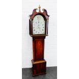 Mahogany long case clock with painted dial, 198 x 48cm