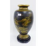 Large early 20th century Japanese Satsuma baluster vase finely painted with a landscape scene,