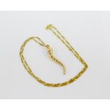 9 carat gold horn of plenty on a 9 carat gold chain necklace, both stamped 375