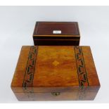 19th Century mahogany and inlaid box together with another smaller, likely a caddy box, largest 30 x