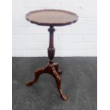 Mahogany pie crust tripod wine table, 52 x 32cm