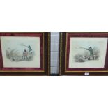 Pair of coloured Hunting prints in glazed frames, 31 x 27cm, (2)
