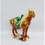 Chinese Tang style horse on a rectangular plinth base, 45cm high