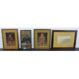 Group of four Japanese glazed prints, largest 18 x 37cm, (4)