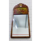 Wall mirror with painted floral panel over a rectangular plate, 80 x 35cm