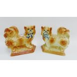 Pair of Bo'ness, Scottish pottery chimney spaniels, 19cm high, (2)