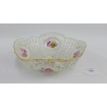 KPM Berlin porcelain reticulated basket with hand painted floral sprays, red printed backstamp and