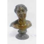 Chiaruzzi Foundry, Napoli, bronze head and shoulders Classical bust on a socle base, 19cm high