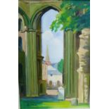 Andrew Binnie (b.1935) 'Through the Arch' Oil-on-Canvas, signed, in a giltwood frame, 19.5 x 29.5cm