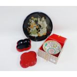 Chinese eggshell porcelain Dragon pattern bowl of lobe form, 15cm, with a red cinnabar box and
