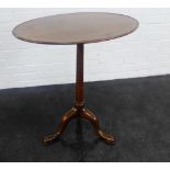 Mahogany tripod table with oval dished top, 74 x 72cm
