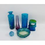 Collection of Mdina glass to include three glasses and a bowl, together with a Caithness style