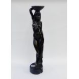 Faux bronze figural female nude candlestick, signed Deans and dated '90, on a circular plinth base
