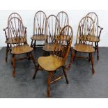 Set of eight elm stick back chairs to include two carvers, 100 x 42cm