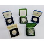 Five modern silver proof coins, (5)